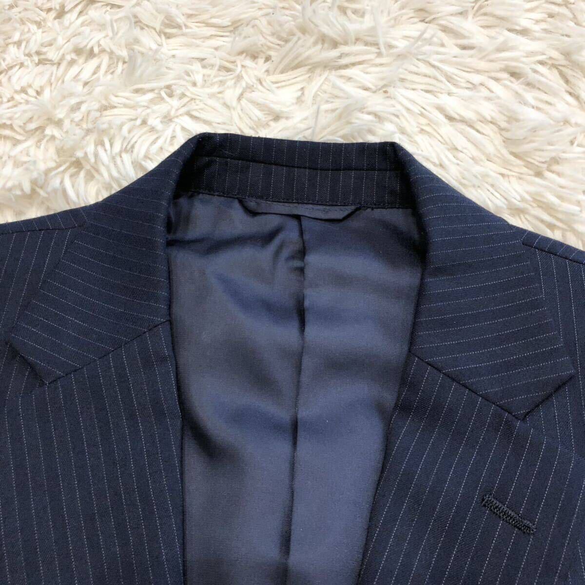  super rare XL! Beams Heart [ overwhelming feeling of luxury ]BEAMS HEART suit setup navy stripe 2B total lining wool gloss feeling through year 50(LL)