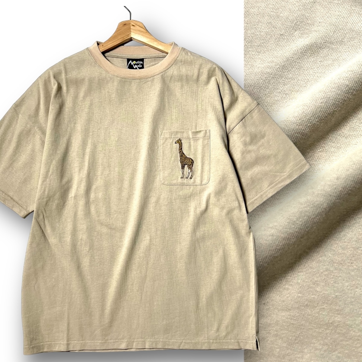 新品 Mountain Mania マウンテンマニア 速乾コットン 胸ポケ キリン刺繍 リラックスフィット 半袖 Tシャツ アウトドアウェア ◆B3688の画像1