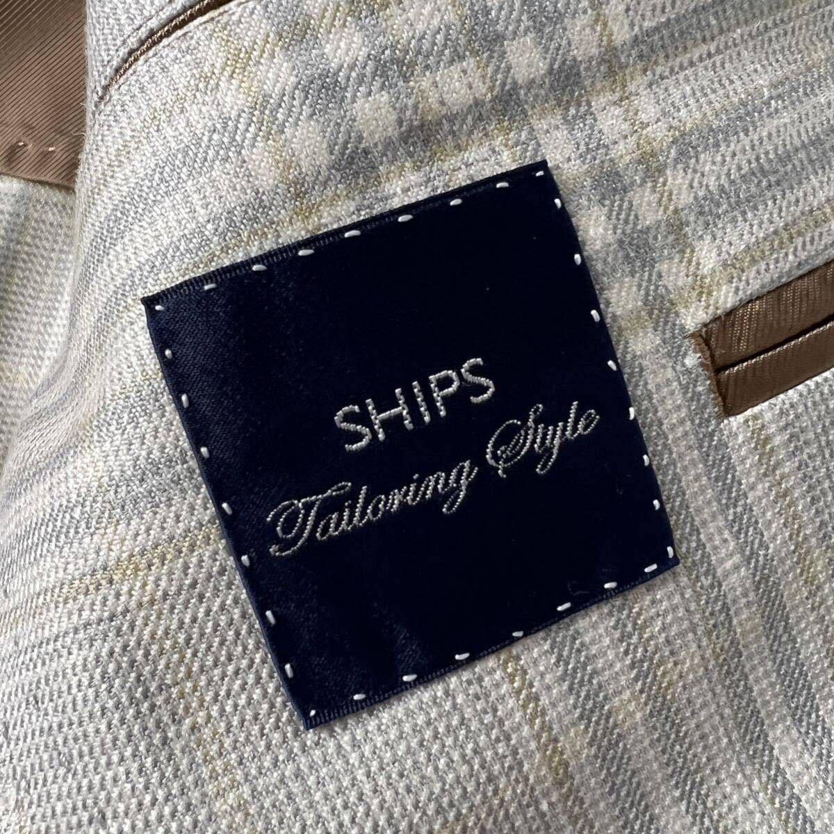 B7 ( высококлассный материалы шелк linen.)SHIPS Tailorning Style( Loro Piana ) выполненный в строгом стиле Anne темно синий жакет проверка шерсть серый 46 M