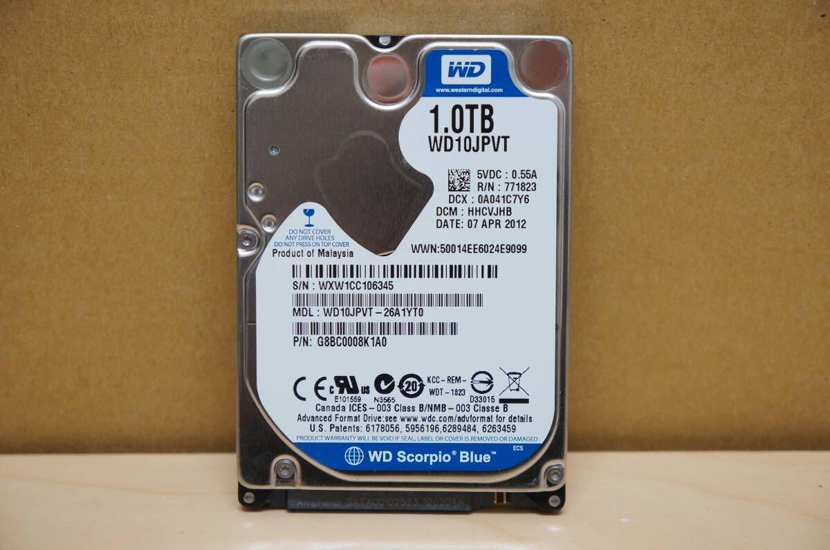 【動作確認済み/一週間保証】 WD 2.5インチ 1TB SATA HDD WD10JPVT ※使用時間3305時間・フォーマット済_画像1