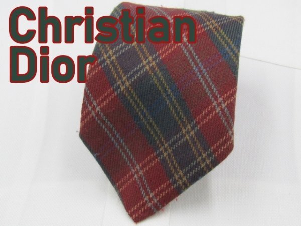 【ディオール】 OC 624 クリスチャン・ディオール Christian Dior ネクタイ 赤系 チェック ジャガードの画像1