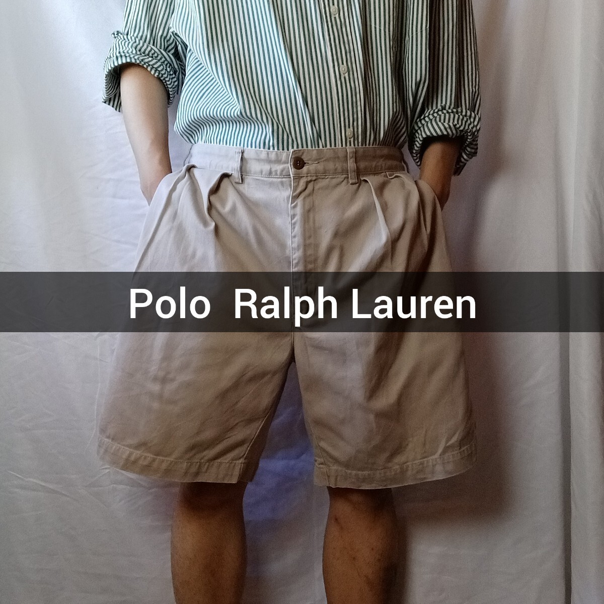 Polo Ralph Lauren ショートパンツ 36 チノパン ベージュ コットンパンツ ラルフローレン ショーツ ポロチノ 2タック アメカジ 古着 7_画像1