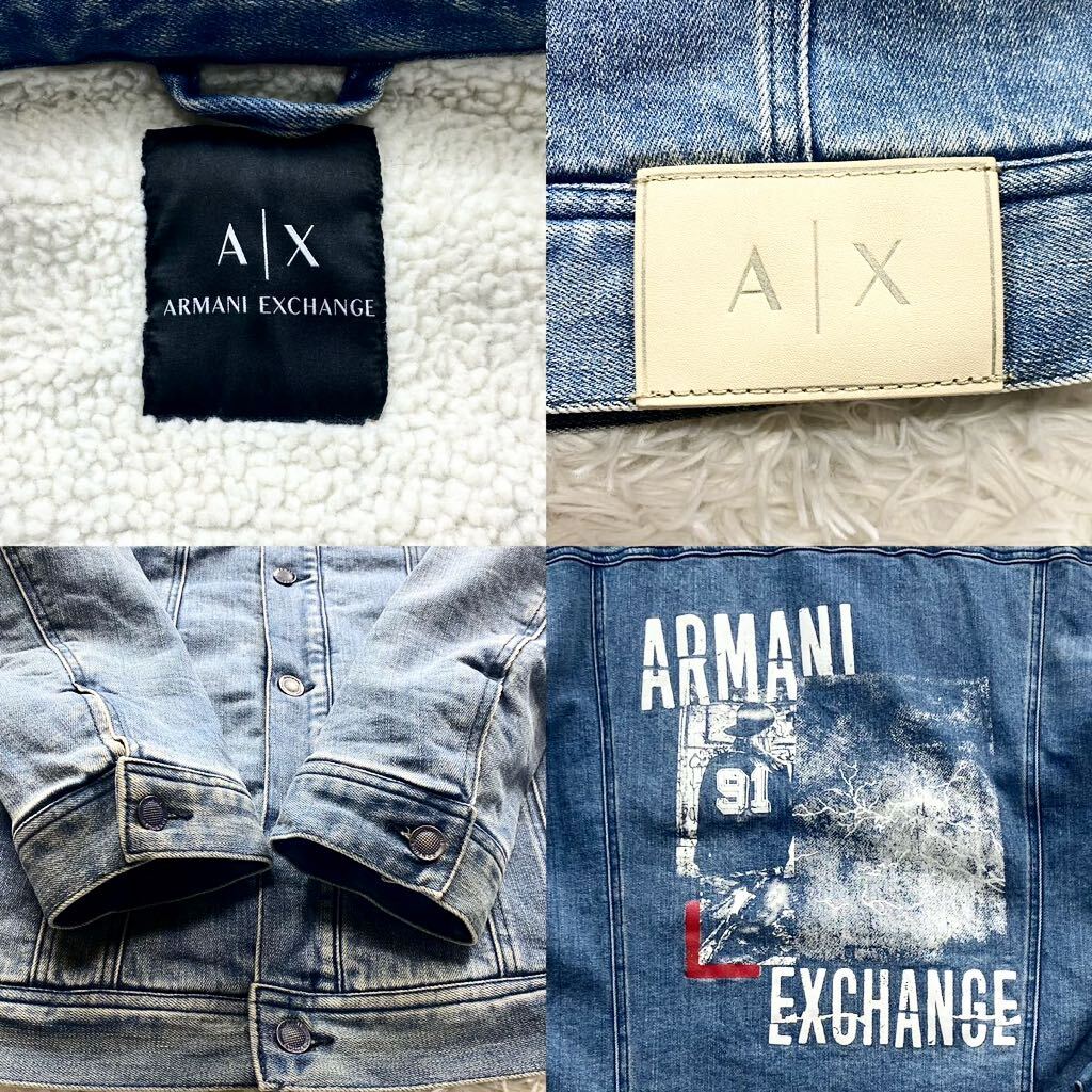 未使用級/XXL以上●アルマーニエクスチェンジ ARMANI EXCHANGE 裏ボアデニムジャケット Gジャン ジージャン 最高級黒タグ インディゴブルーの画像9