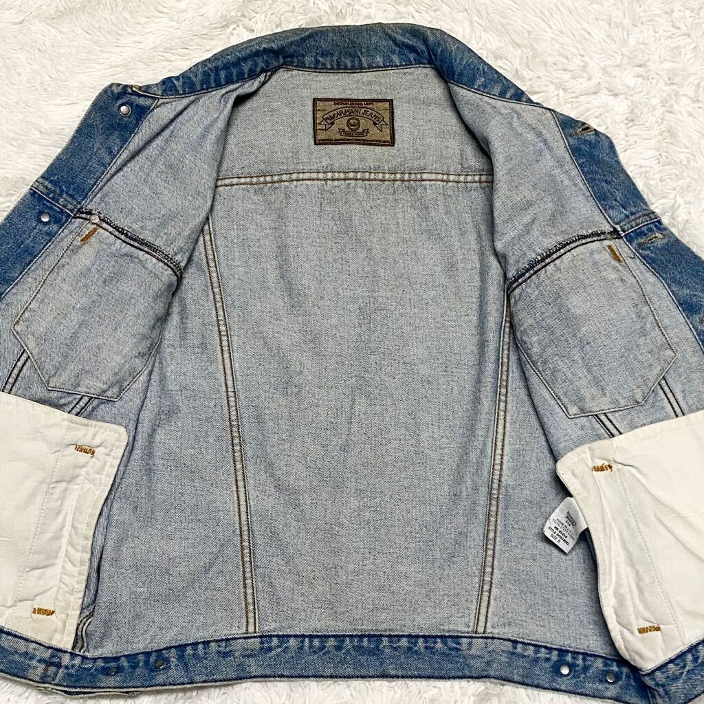 XL相当●ARMANI JEANS アルマーニジーンズ デニムジャケット 輝く刻印ボタン Gジャン ジージャン インディゴブルー 80s～90s ヴィンテージの画像8