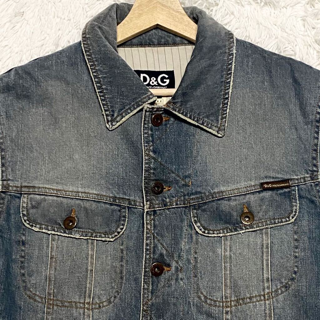  beautiful goods /XL corresponding *DOLCE&GABBANA Dolce & Gabbana Denim jacket G Jean DG chain Logo Dolce&Gabbana D&G JEANS jeans stretch 