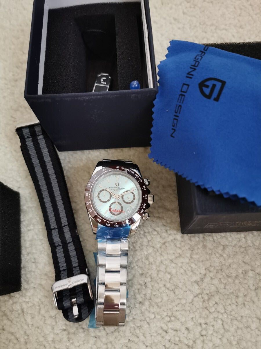 パガーニデザイン 腕時計 クロノグラフ デイトナオマージュ アイスブルー クォーツ VK63の画像3