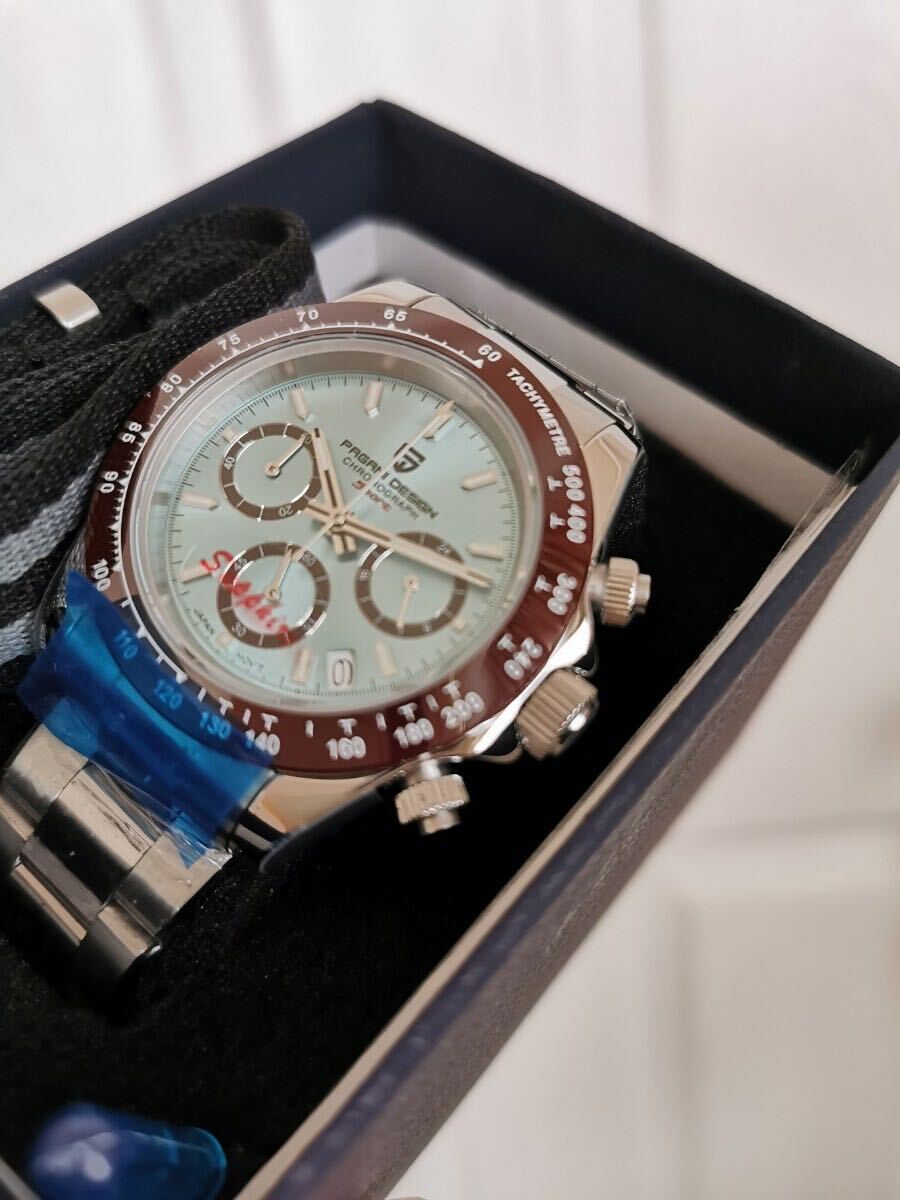 パガーニデザイン 腕時計 クロノグラフ デイトナオマージュ　アイスブルー　クォーツ　VK63