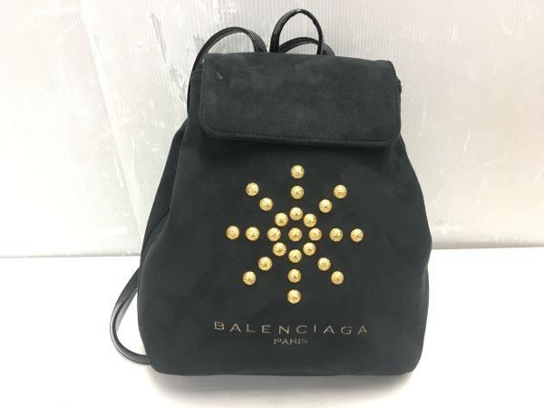 !! リュックサック BALENCIAGA バレンシアガ スタッズ ゴールド金具 ミニリュック スエード パテント レザー ブラック エナメル_画像1