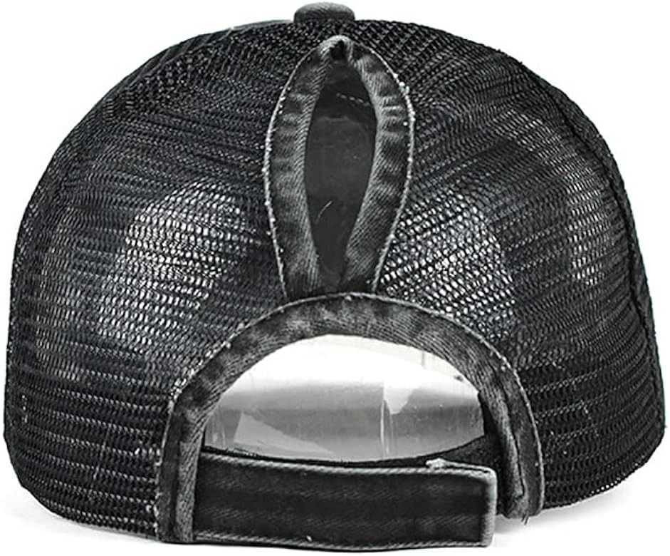 女性野球帽　ポニーテールのネットキャップ　復古デニム　調節可能　カジュアル帽