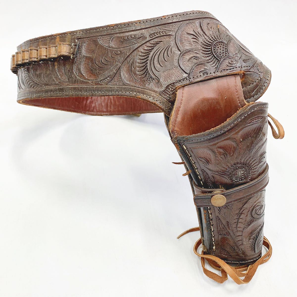  rare! original leather gun belt Brown Mexico western Western 36 -inch C38 357 ho ru Star Vintage retro 05-0428*