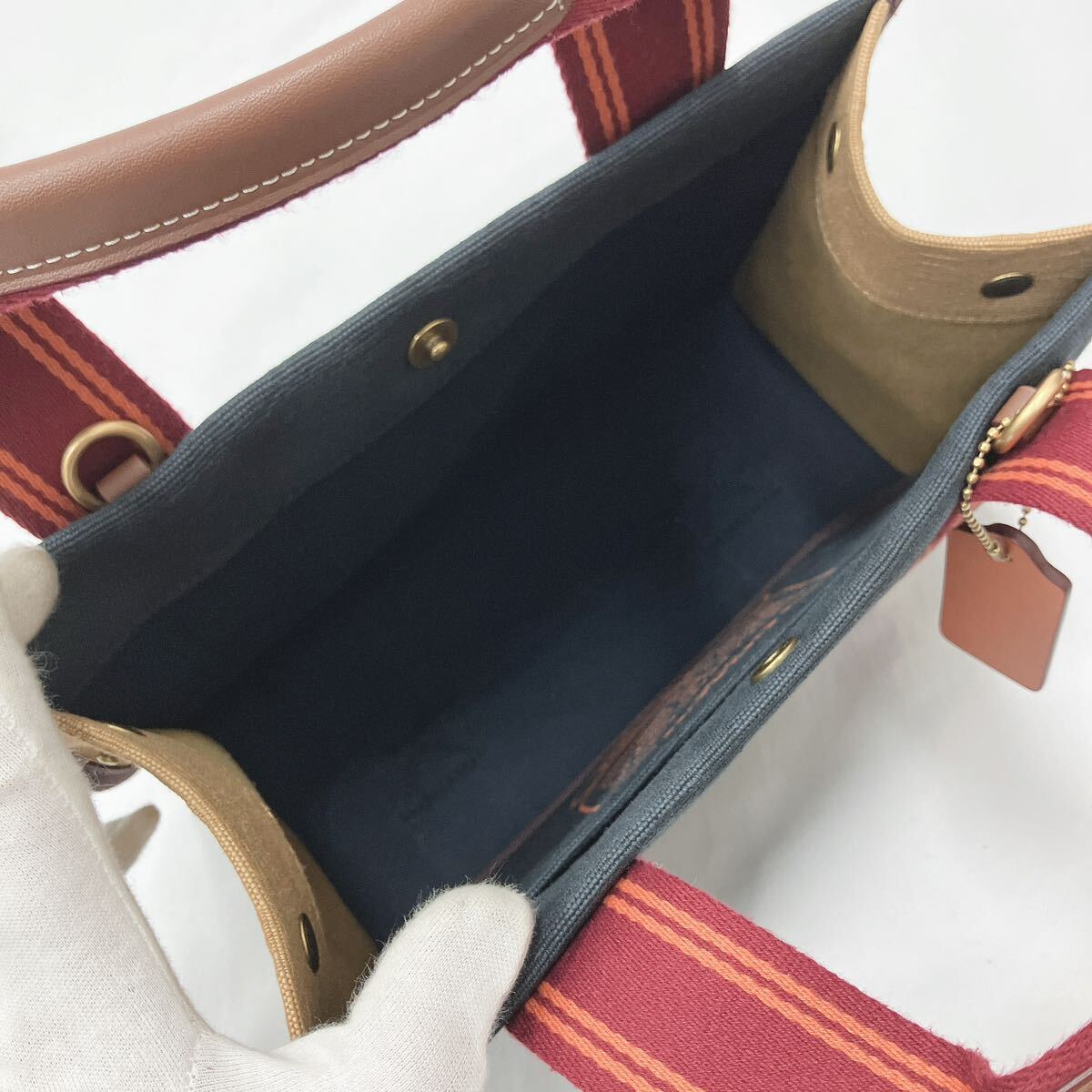  beautiful goods COACH Coach C8635 signature canvas handbag tote bag 2way lady's navy series × bordeaux series 05-0415