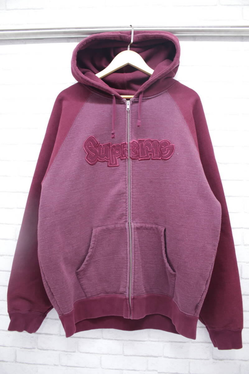 263【1円～】Supreme シュプリーム 22AW アップリケジップアップパーカー スウェット 長袖 XLサイズ バーガンディー _画像1