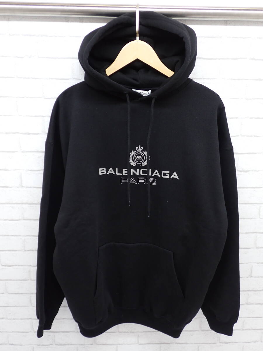 214【1円～】BALENCIAGA バレンシアガ 19AW BB PARIS Hoodie メタリックロゴパーカー 578135 Sサイズ_画像1