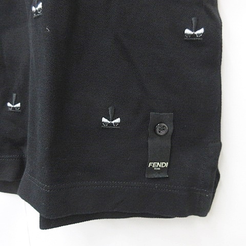 FENDI Fendi polo-shirt short sleeves Monstar embroidery total pattern deer. . cotton black black white 58 large size domestic regular goods 24051701