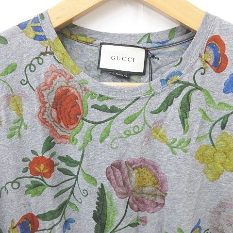 未使用品 グッチ GUCCI Tシャツ カットソー 半袖 クルーネック 花柄 プリント グレー 赤 ピンク 黄 グリーン ブルー XXXL 大きいサイズ _画像3