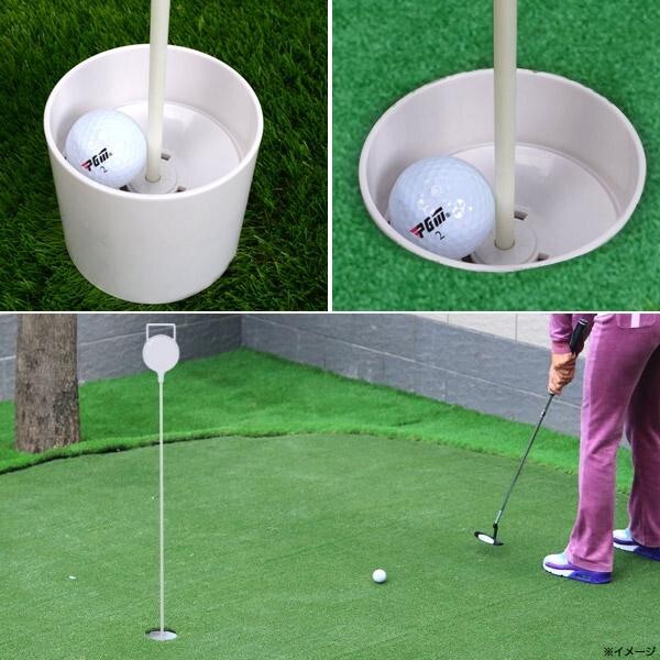 ゴルフ用品 ホールカップ マーカー付き 練習用 的 棒 フラグ ドライバー パター 自主練習 自宅 庭にホールカップを設置できる_画像3