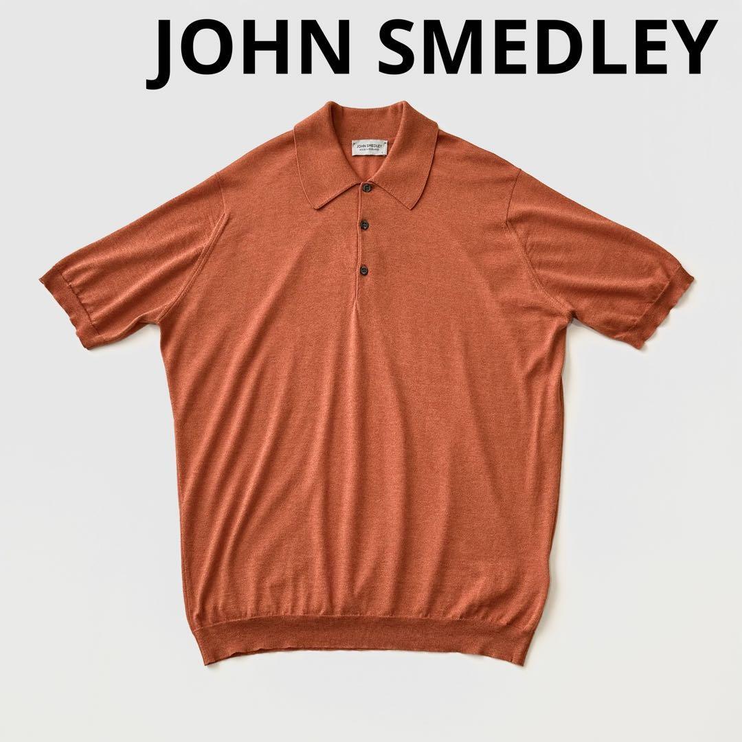 JOHN SMEDLEY ジョンスメドレー ウール コットン ニットポロ L オレンジ ハイゲージ ポロシャツ ニット セーター 毛 綿 半袖 国内正規_画像1