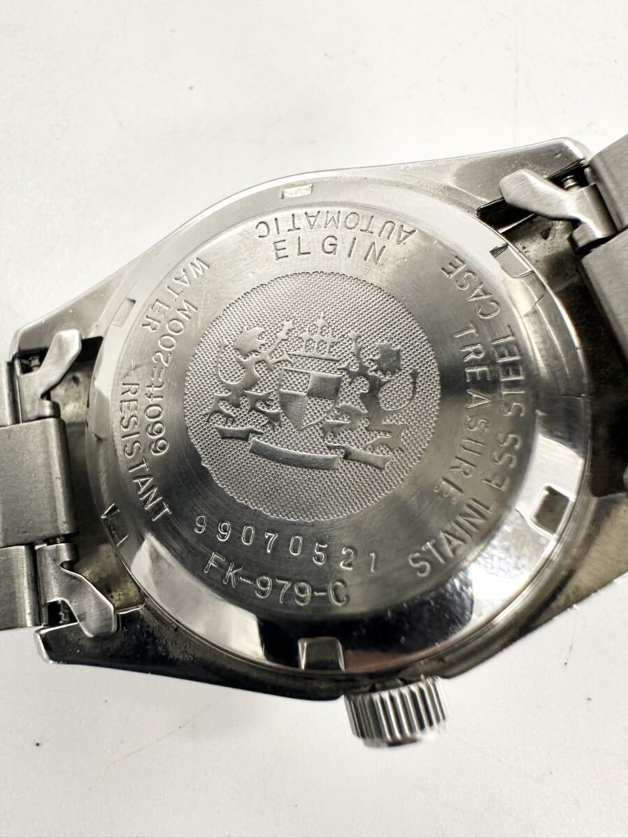 【4R54】1円スタート ELGIN 1864 Automatic 660ft=200M / FK-979-C エルジン 稼働品 青色文字盤 自動巻き メンズ 腕時計 の画像8