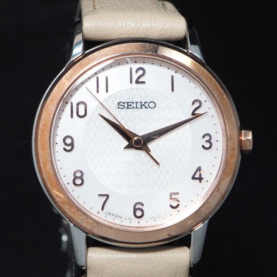 【ベルト新品交換済み】 SEIKO セイコー EXCELINE エクセリーヌ 4J41-0AW0 SS GP QZ クォーツ 白 文字盤 3針 レディース 腕時計 「24077」_画像2