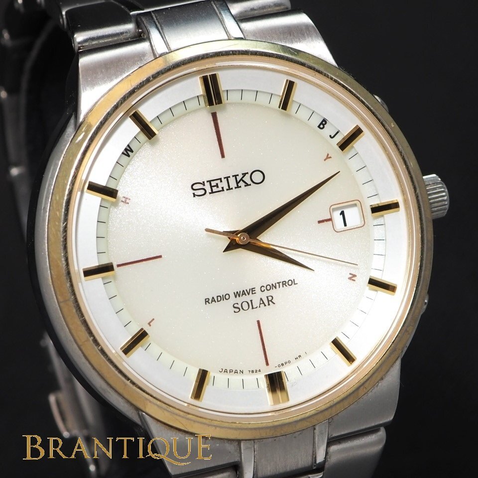 [ titanium model ]SEIKO Seiko Spirit 7B24-0AZ0 Date solar radio wave silver dial men's wristwatch [23964]