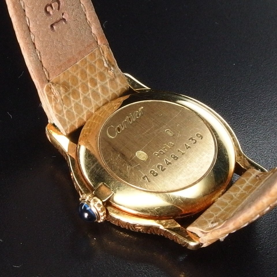 ◆美品◆ Cartier カルティエ リビエラSM パリス表記 K18 革 社外LB尾錠 純正ダイヤラグ メーカー見積書 箱 レディース 腕時計 「22235」_画像8