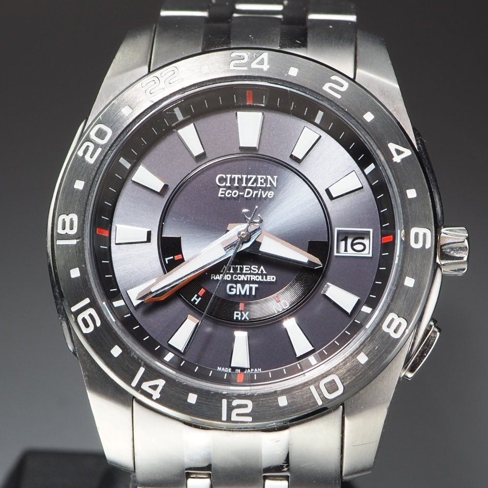 CITIZEN Citizen ATTESA Atessa GMT H116-T012051 Eco-Drive radio wave solar black face Date men's wristwatch [24071]