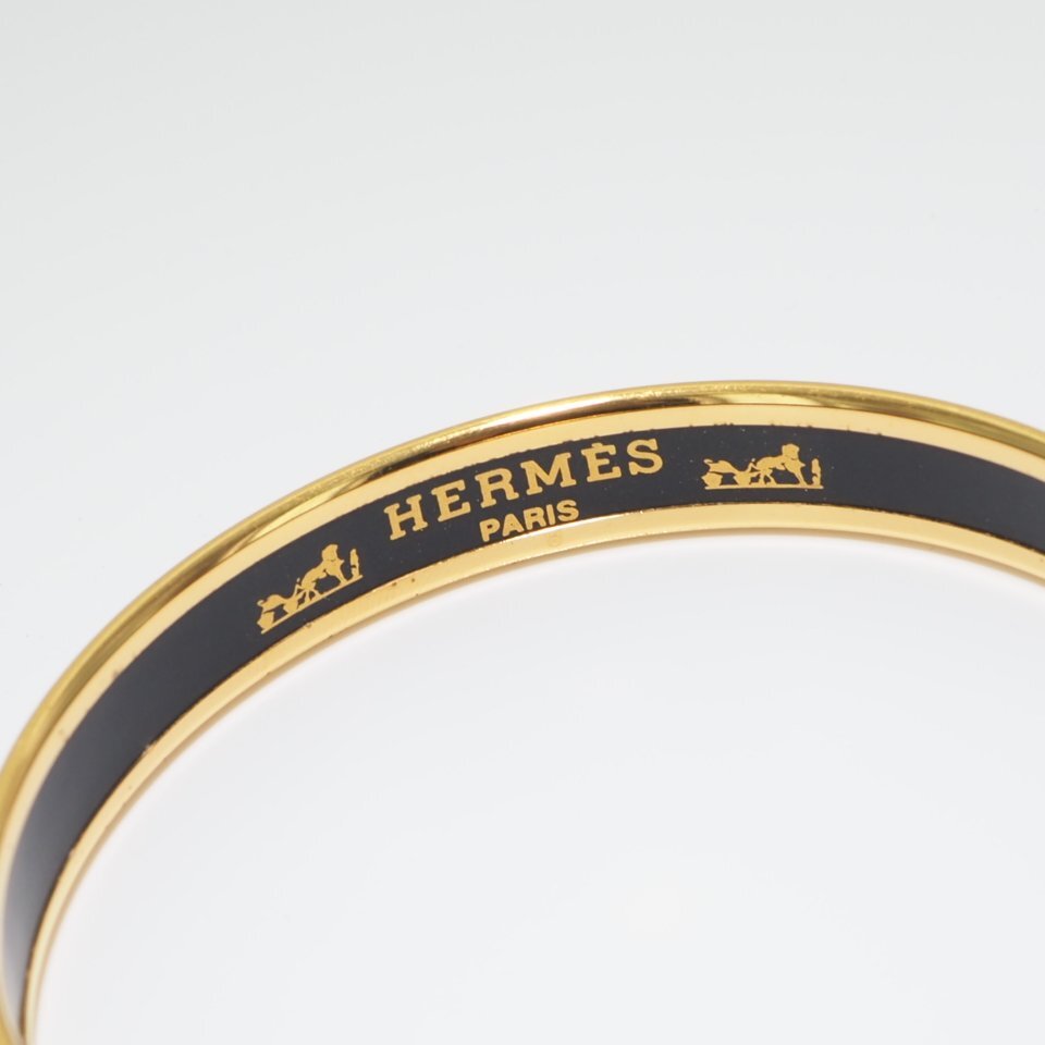 ◆美品◆ HERMES エルメス エマイユ バングル ブレスレット GP 七宝焼 ブラック アクセサリー レディース USED品 「24008」_画像6