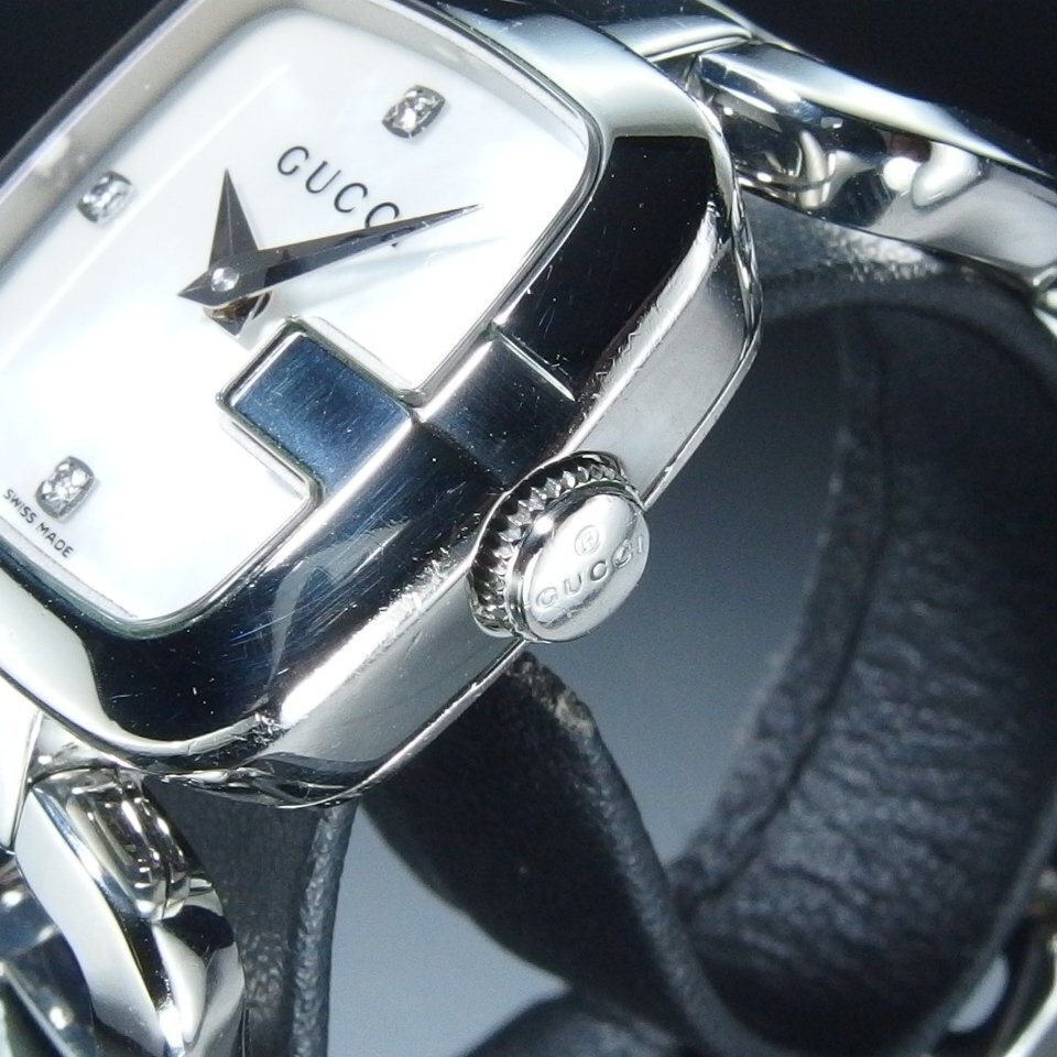 [ батарейка заменена ] GUCCI Gucci 3PD 125.2 SS QZ кварц G рама ракушка циферблат бренд USED товар работа товар женские наручные часы [24027]