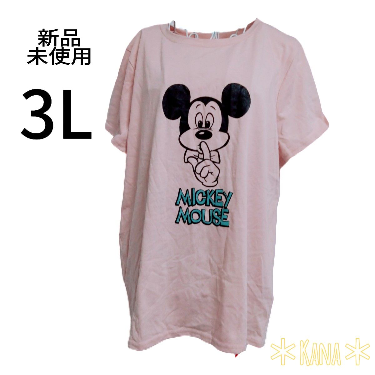 459 新品 レディース 大きいサイズ 3L 半袖 ミッキー ディズニー ピンク Tシャツ   