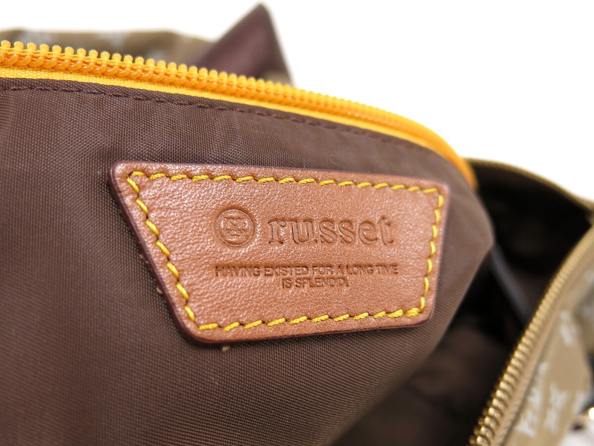 russet ラシット◆ナイロン レザー 本革◆2way ショルダー バッグ◆カーキ ブラウン ライトブルー G金具◆超美品◆総柄◆斜め掛け◆N8060_画像7