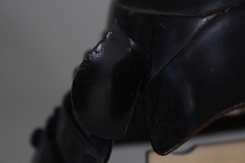 ^v. форма шлем половина . передний . Edo металлический, передний .: дерево, чёрный лаковый краска шлем :32×30×26cm половина .:18×15×8.5cm 2.11kg доспехи / доспехи / доспехи ^v