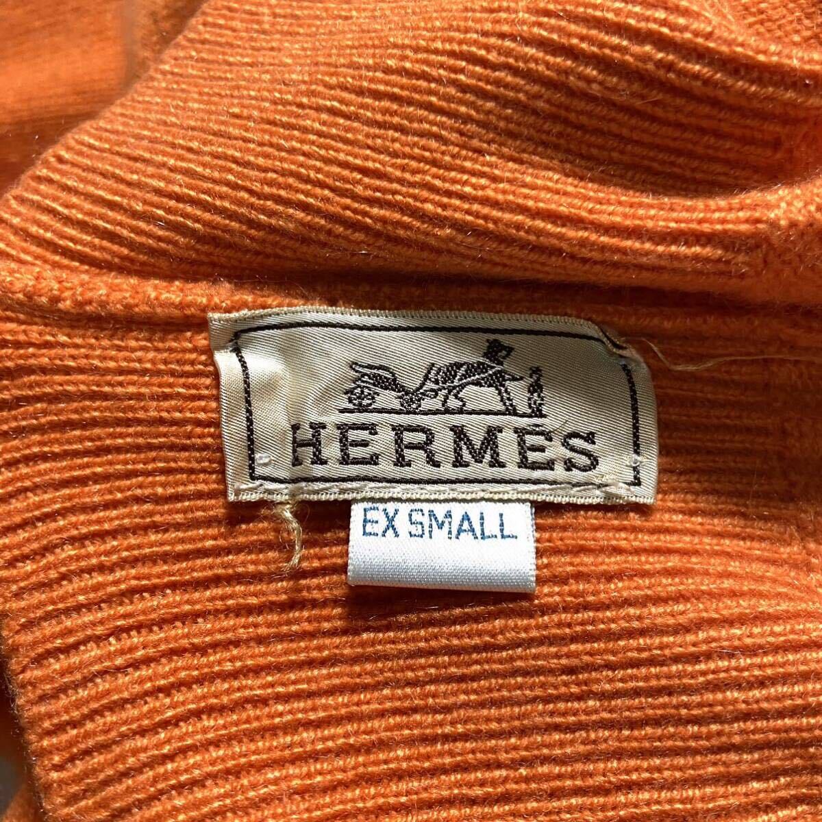 カシミヤ100% HERMES スコットランド製 ニットセーター エルメス オレンジ タートルネック 最高級 _画像3