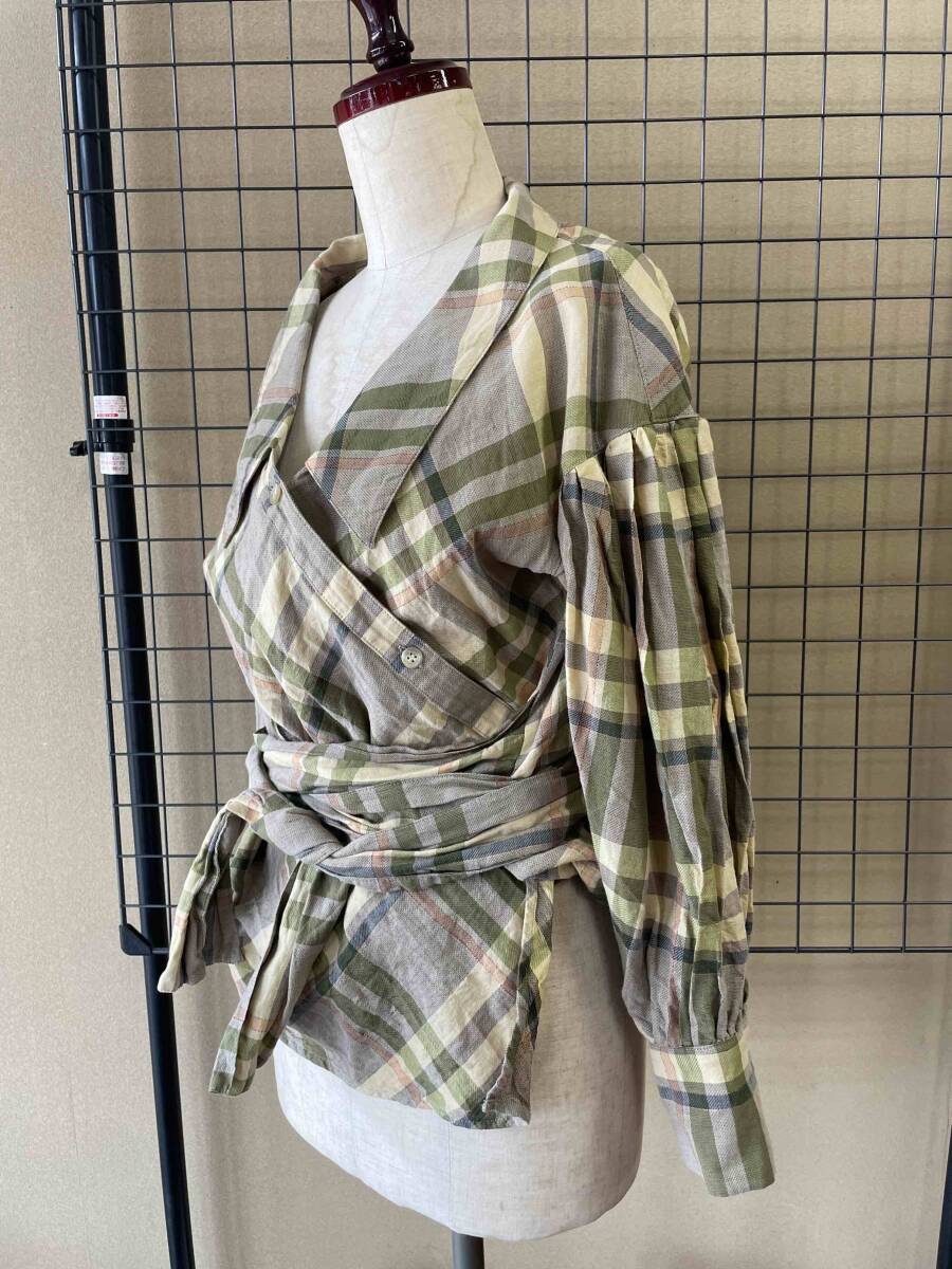 【muller of yoshiokubo/ミュラーオブヨシオクボ】Cotton×Linen Check Shirt size36 日本製 コットン×リネン チェック シャツ ブラウスの画像2