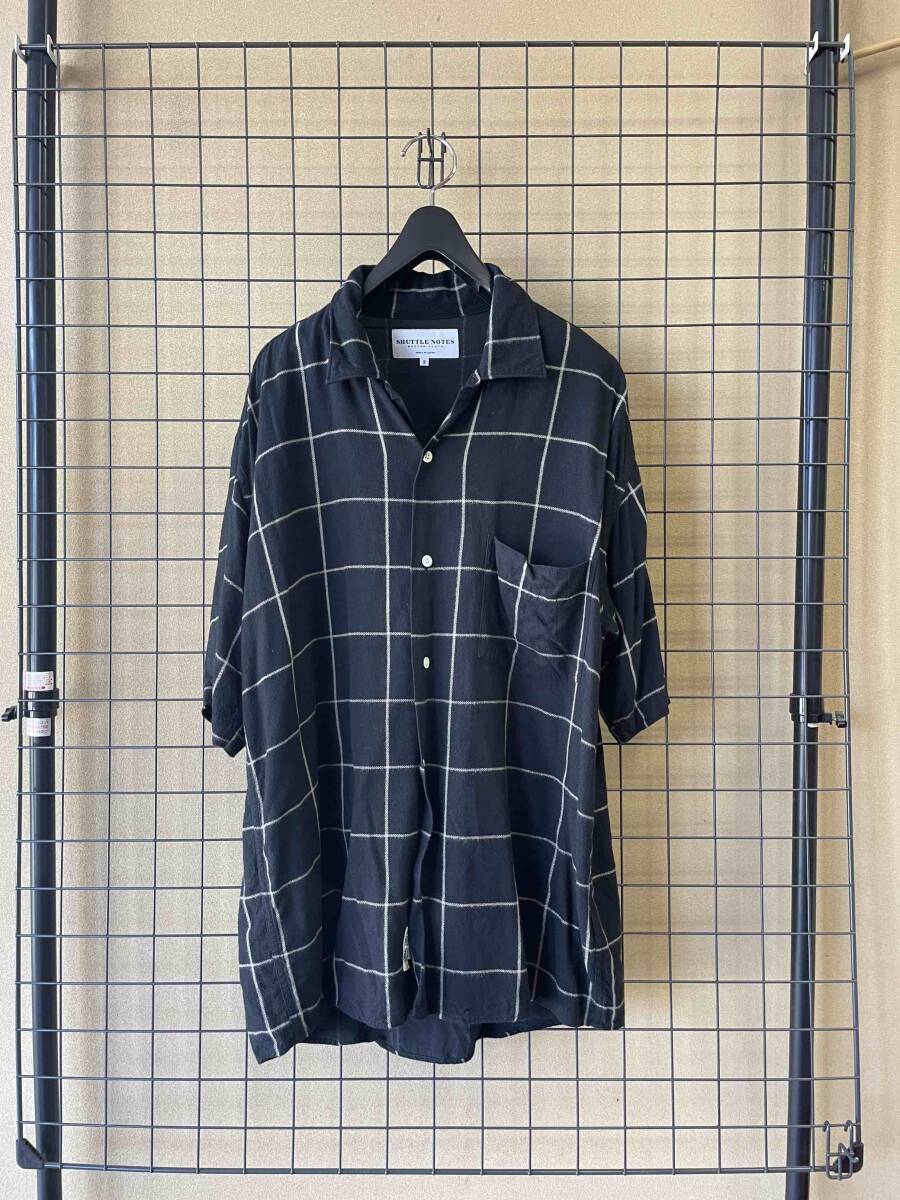 MADE IN JAPAN[SHUTTLE NOTES/ Shuttle no-tsu]Open Collar Rayon S/S Shirt sizeS BLACK open color rayon short sleeves shirt black 
