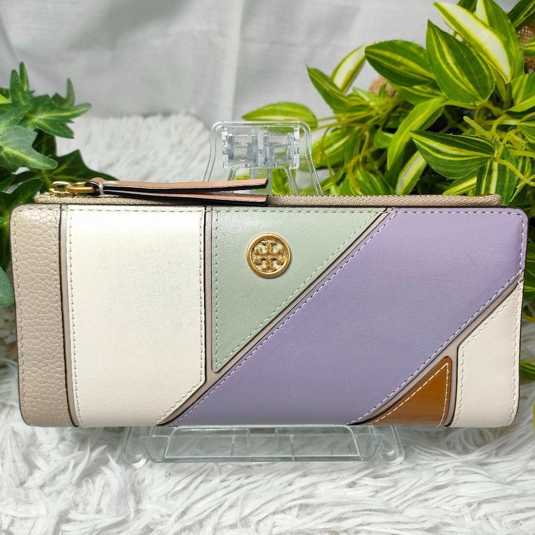 〇極希少即完売モデル〇 Tory Burch 長財布 レザー マルチカラー パズル トリーバーチ財布 総柄 アイボリー パープル グリーン グレージュ_画像2