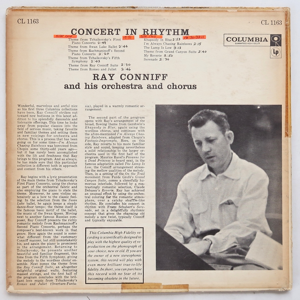 LP RAY CONNIFF AND HIS ORCHESTRA AND CHORUS CONCERT IN RHYTHM CL 1163 米盤 6EYES MONO ジャケット難あり_画像2