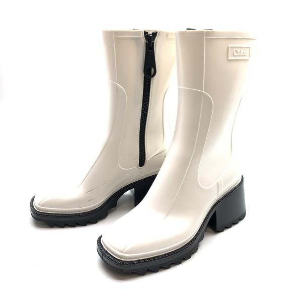 CHLOE クロエ Betty レインブーツ レインシューズ サイズ 38 約25cm 白 ホワイト 雨靴 長靴 サイドジップ 靴 レディース 管理RY24001809_画像1
