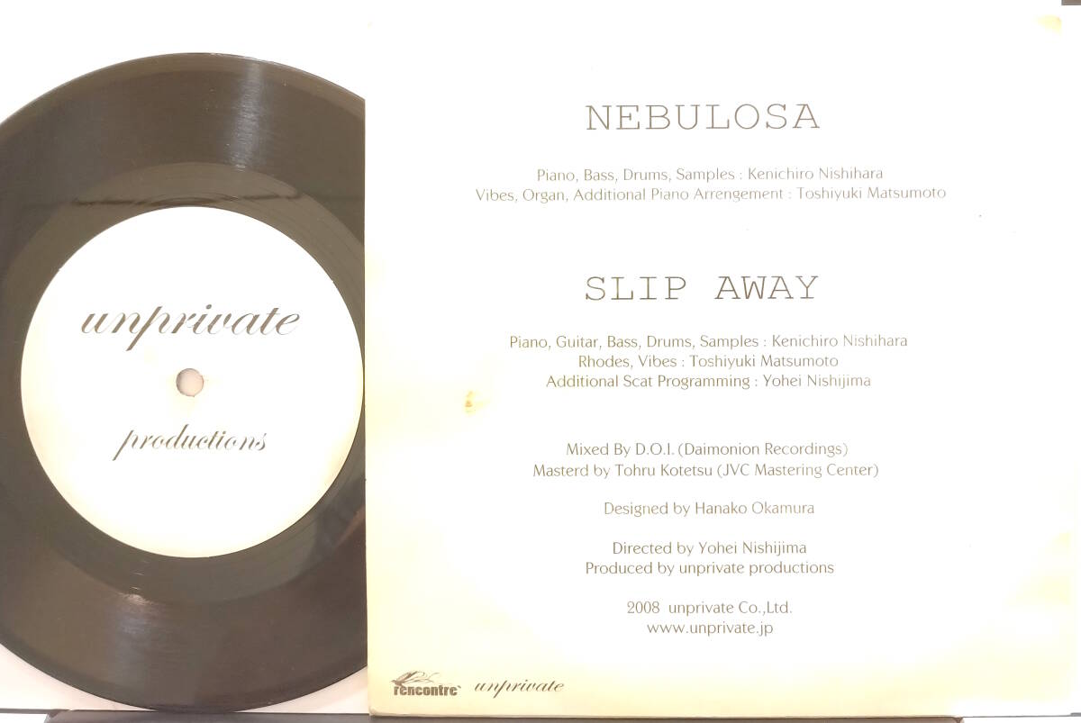 試聴 7inch. 極上ジャズ 西原健一郎 KENICHIRO NISHIHARA - NEBULOSA / SLIP AWAY □Tenorio Jr. Pat Metheny Group jazz サバービア_画像2