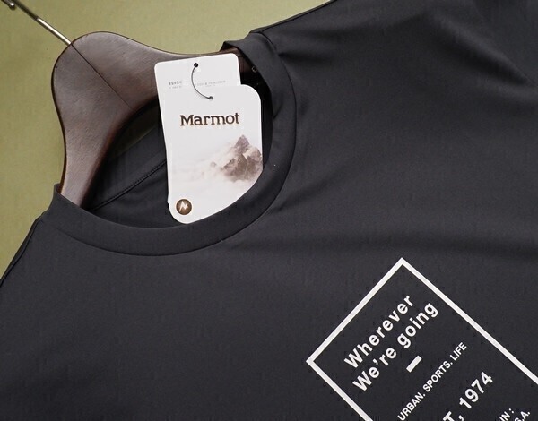 新品正規 Marmot マーモット 海外限定 吸汗速乾 UVカット Peter Round 半袖 Tシャツ100(L)チャコール(CH) 直営店購入 TSM0009_画像3