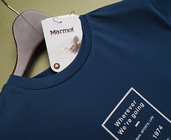 新品正規 Marmot マーモット 海外限定 吸汗速乾 UVカット Peter Round 半袖 Tシャツ100(L)ブルー(BL) 直営店購入 TSM0009_画像3