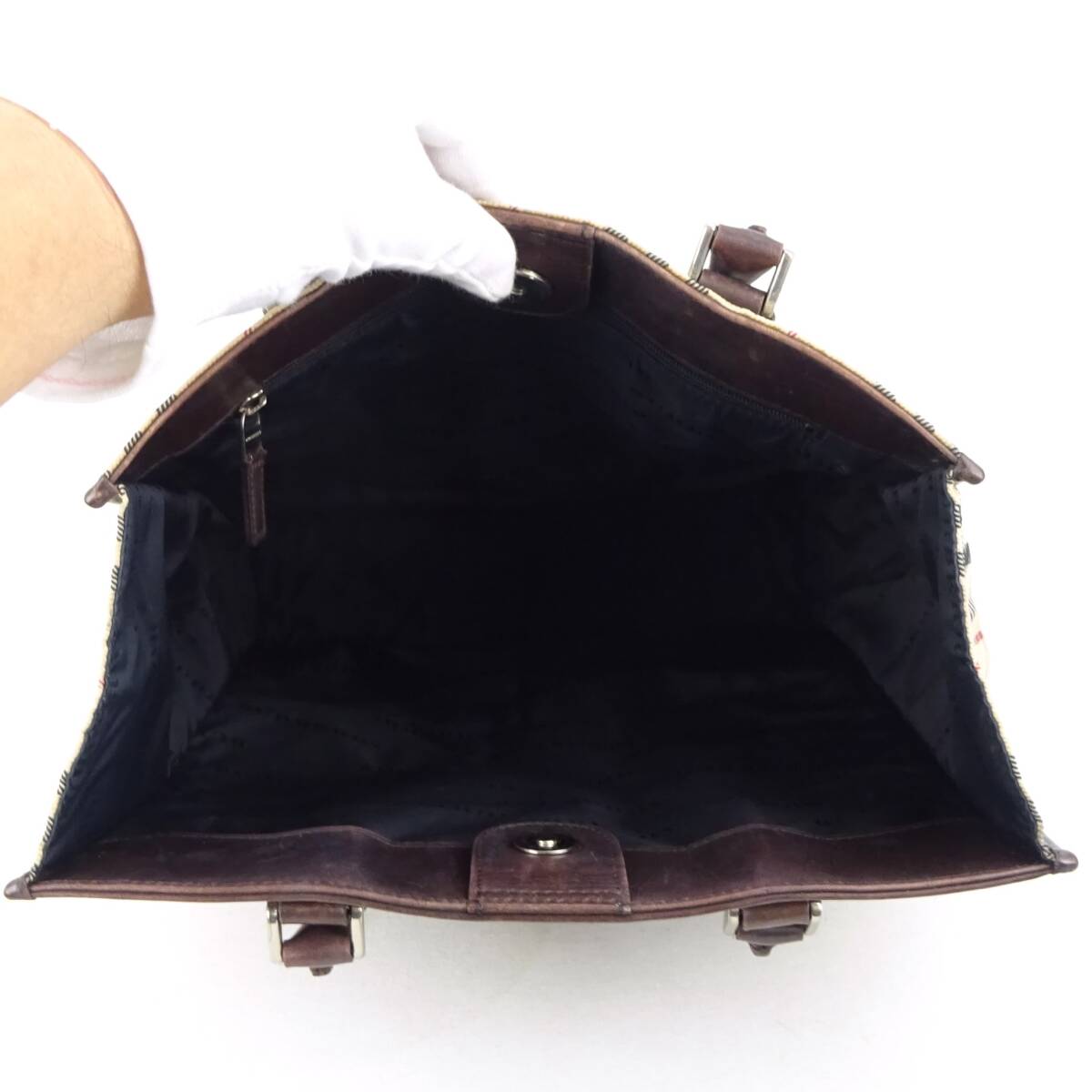  подлинный товар # Burberry # бежевый noba проверка парусина / Brown кожа / ручная сумочка / большая сумка /346152