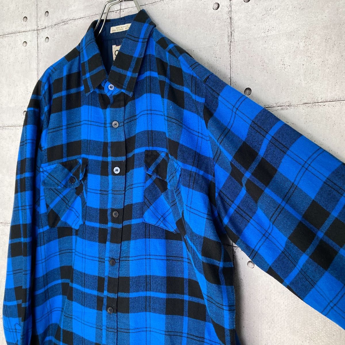 【人気カラー】80s ブルー×ブラック タータンチェック ネルシャツ US古着