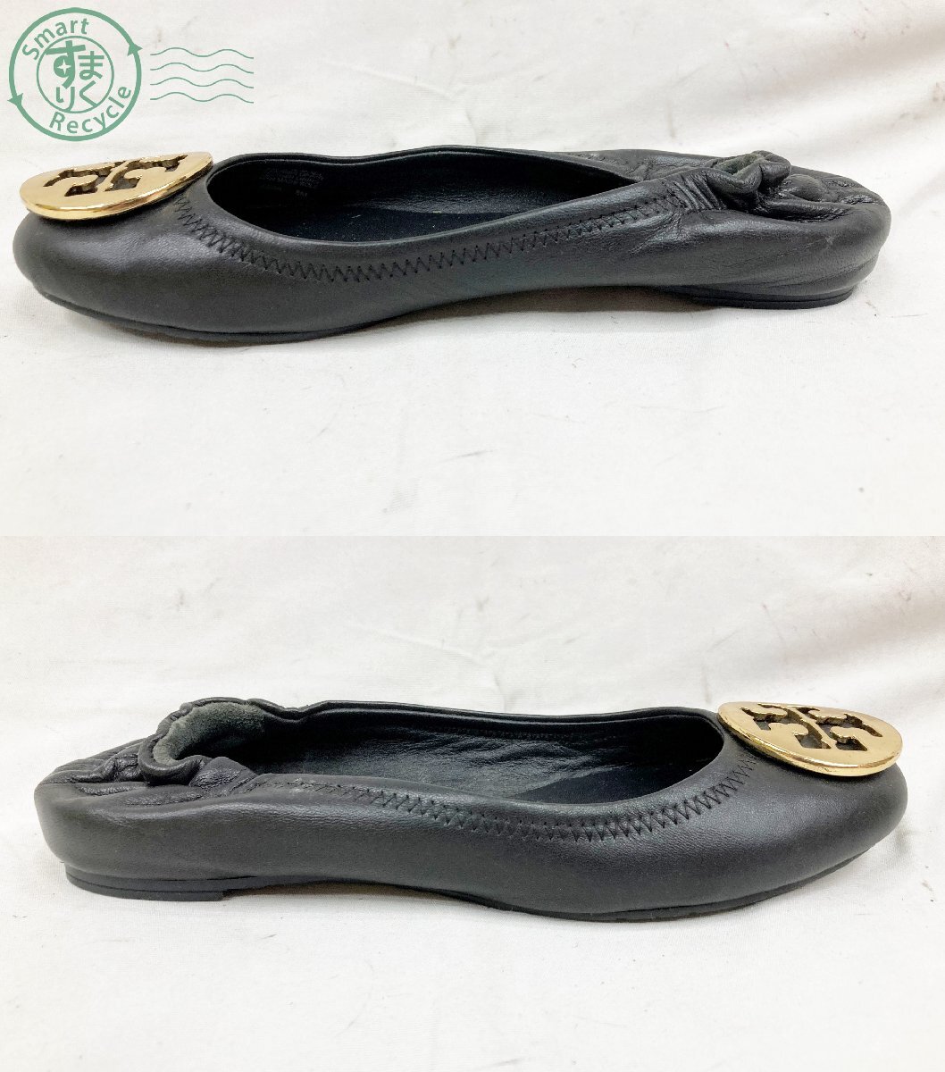 2405600205 ♭ TORY BURCH トリーバーチ パンプス 靴 5M(22cm相当) ブラック ゴールド ロゴ金具 レディース 中古の画像2