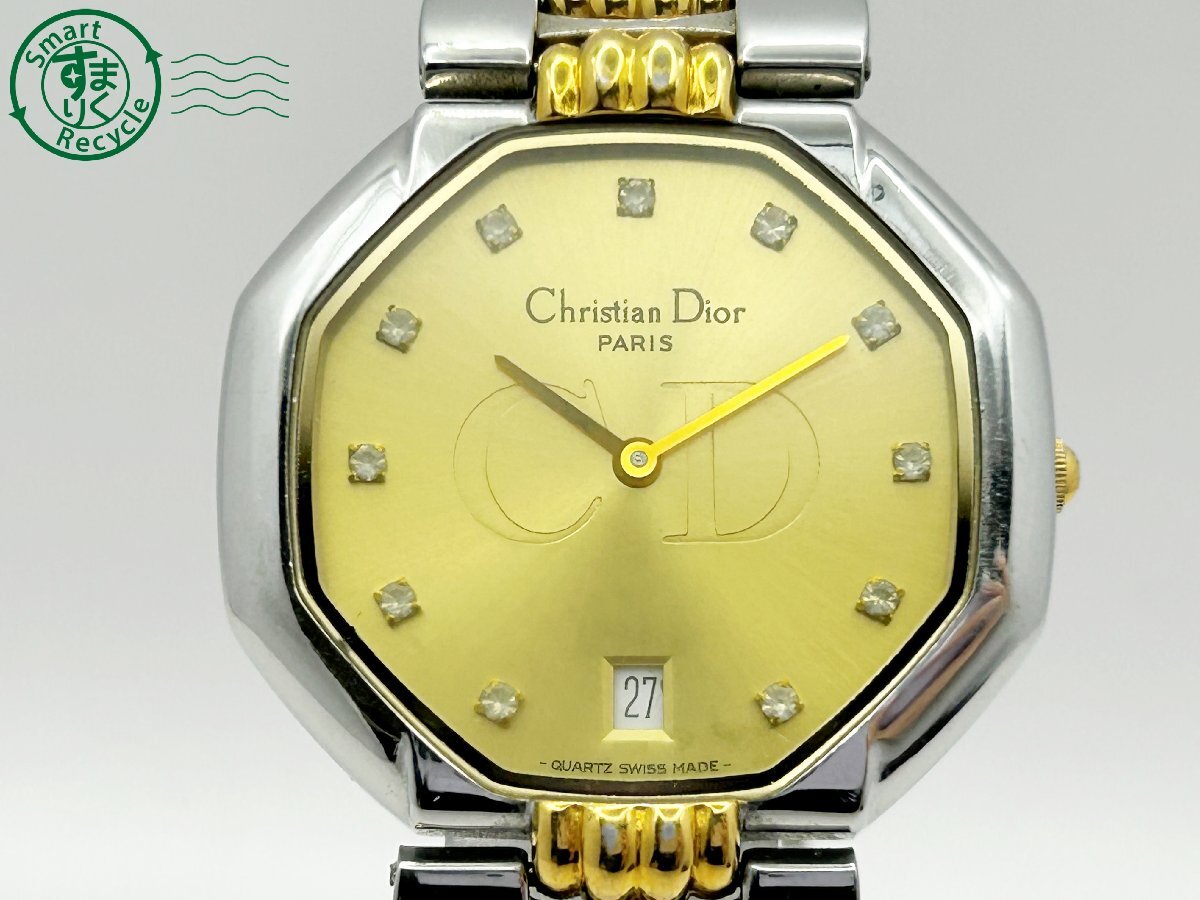 2405600469 ◇ Christian Dior クリスチャン ディオール 4715032 204 760 ゴールド ストーン 11P デイト難あり メンズ QZ 腕時計 中古の画像1