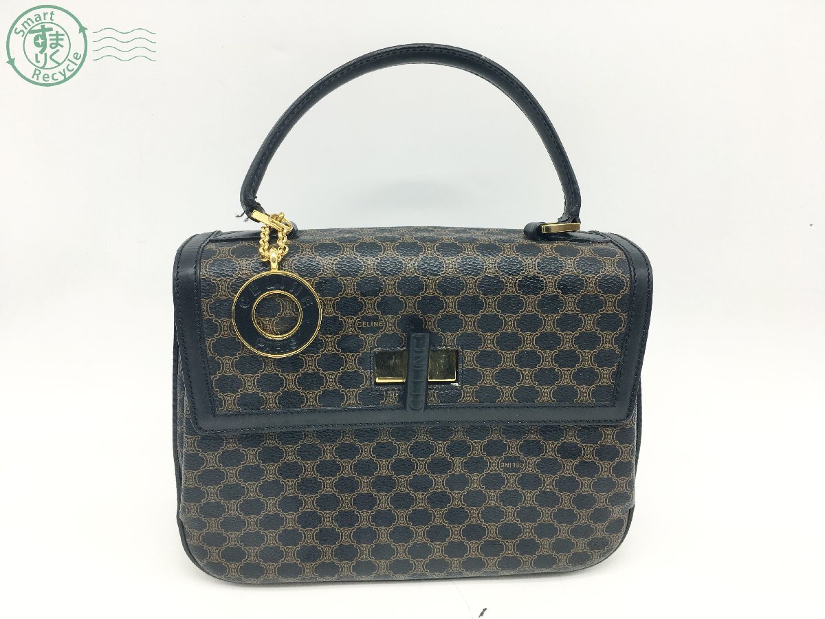 2405600481  ☆ CELINE セリーヌ DM98/1 ミニ ハンドバッグ 手提げバッグ マカダム柄 ブラック系 レザー レディース ブランド 中古の画像1