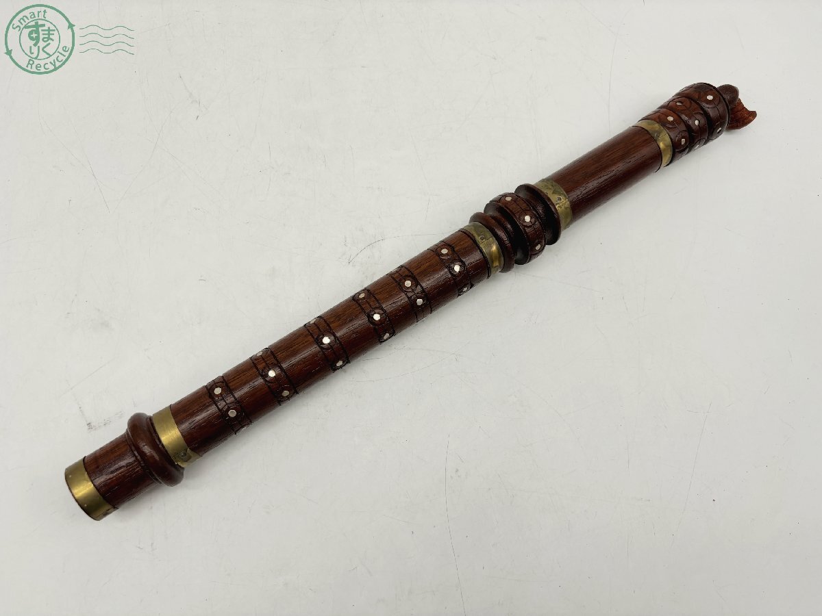 2405600717 ▲ ネパール 木管 フルート 楽器 木製 バンスリ 民族 音楽 演奏 全長 約43.5ｃｍ 笛 中古の画像2
