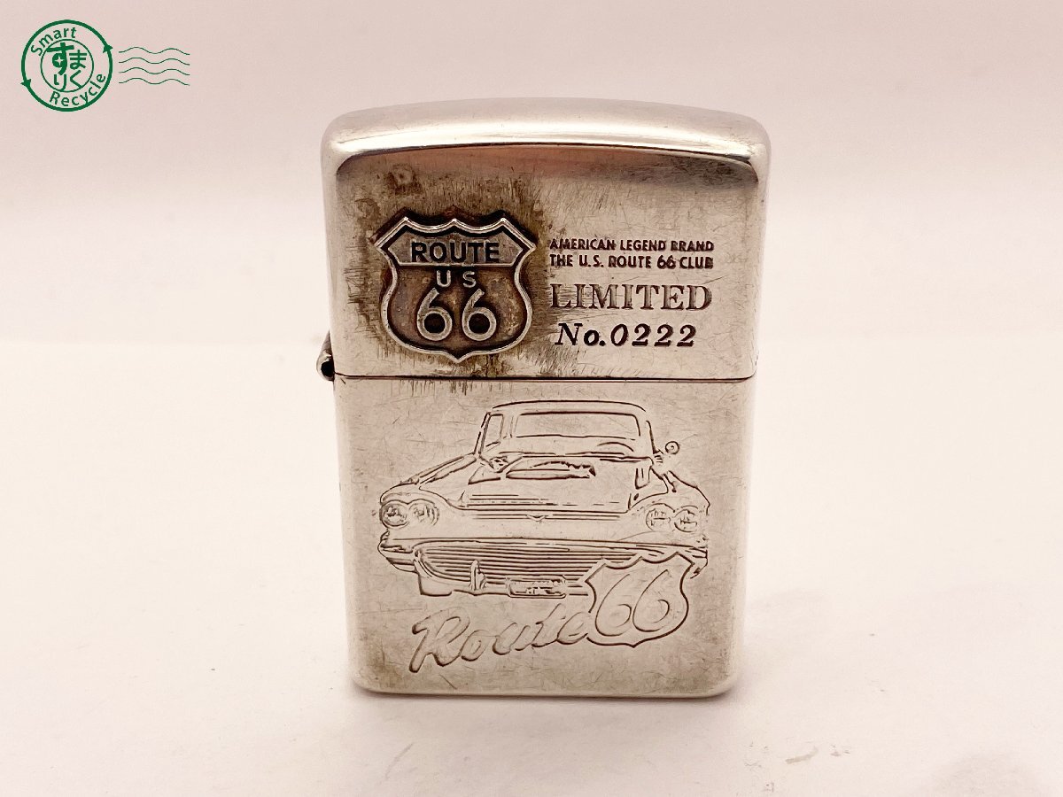 2405601687　△ ZIPPO ジッポー オイルライター ROUTE ルート 66 No.0222 限定品 リミテッド シルバー 着火未確認 中古 ジャンク品_画像2