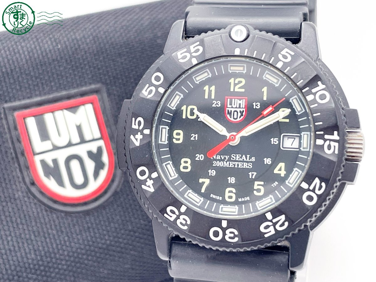 2405601973　＃ 1円～！ LUMINOX ルミノックス NAVY SEALS ネイビーシールズ 3000/3900 クォーツ デイト 腕時計 黒字盤 ブラック ケース付_画像1