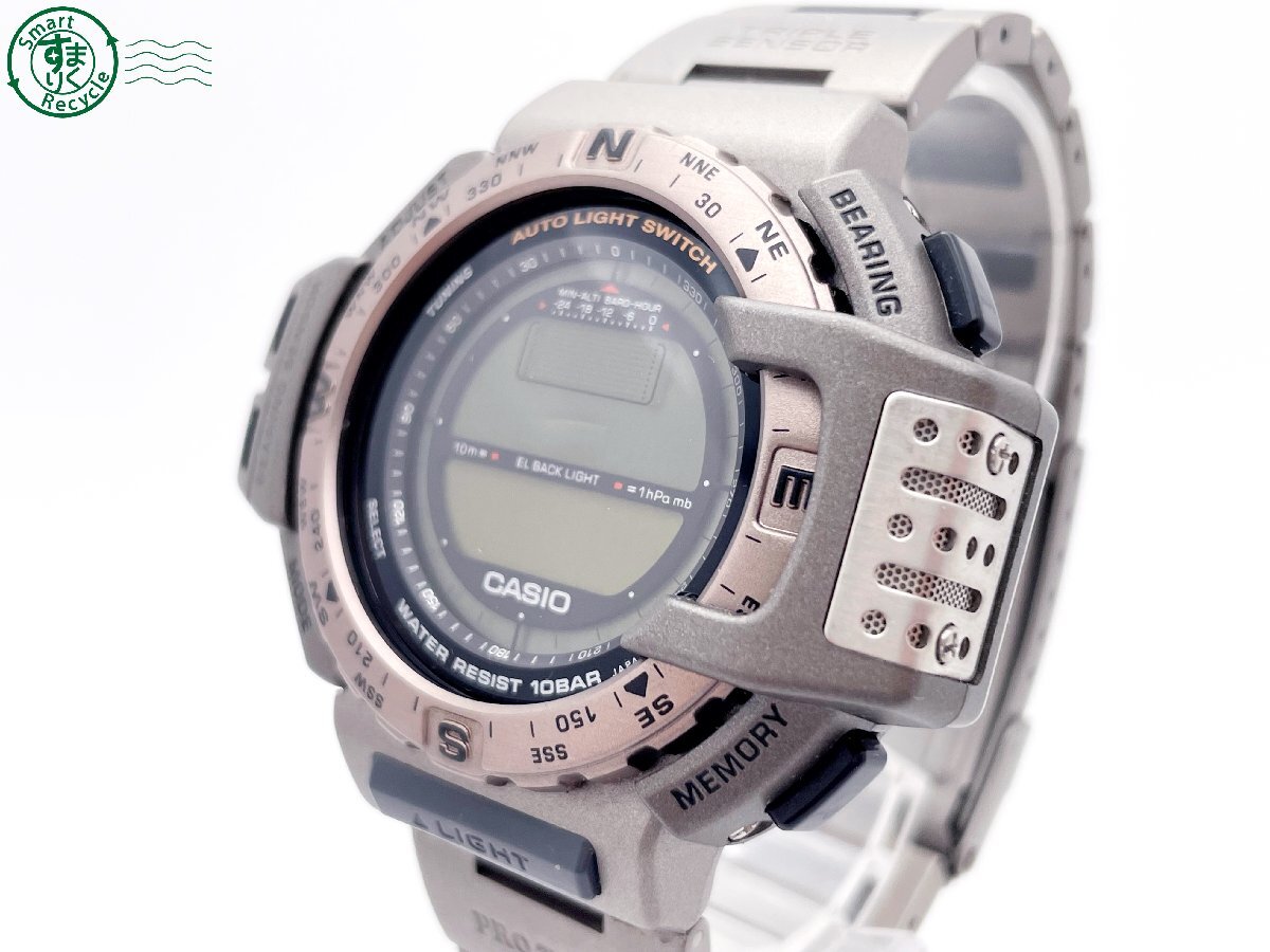 2405601980　＃ CASIO カシオ PRT-420 PROTREK プロトレック クォーツ QZ チタン デジタル 腕時計 グレー 純正ベルト ケース付_画像3