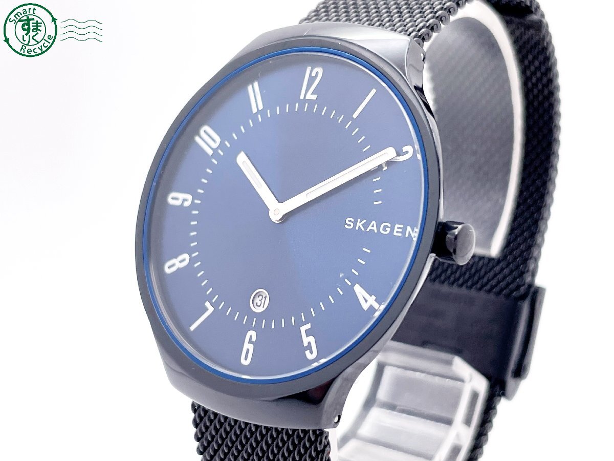 2405602545　＃ SKAGEN スカーゲン SKW6461 クォーツ QZ デイト 3針 アナログ 腕時計 青文字盤 ブルー 純正ベルト ヴィンテージ 中古_画像2